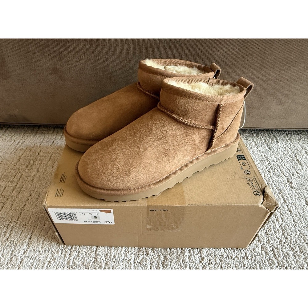 UGG Classic Ultra Mini Chestnut Boots Bootie Womens US Sz 5 (or Youth Kids) NEW